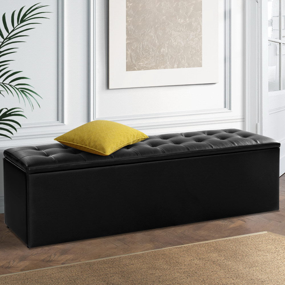 Artiss Storage Ottoman Blanket Box 140cm Leather Black 6