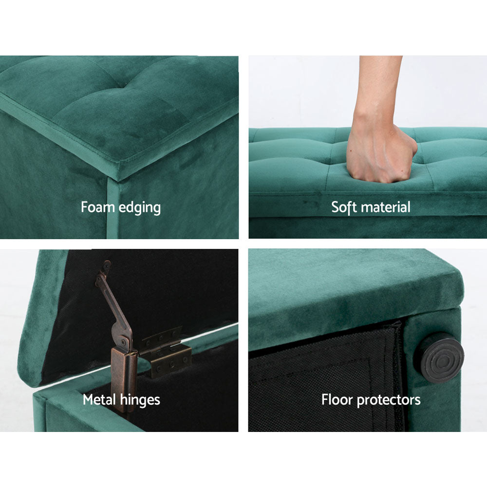 Artiss Storage Ottoman Blanket Box 140cm Velvet Green 5