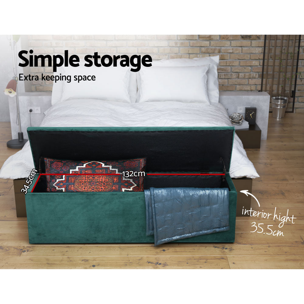 Artiss Storage Ottoman Blanket Box 140cm Velvet Green 6