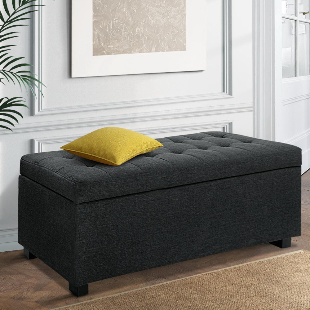 Artiss Storage Ottoman Blanket Box 97cm Linen Charcoal 8