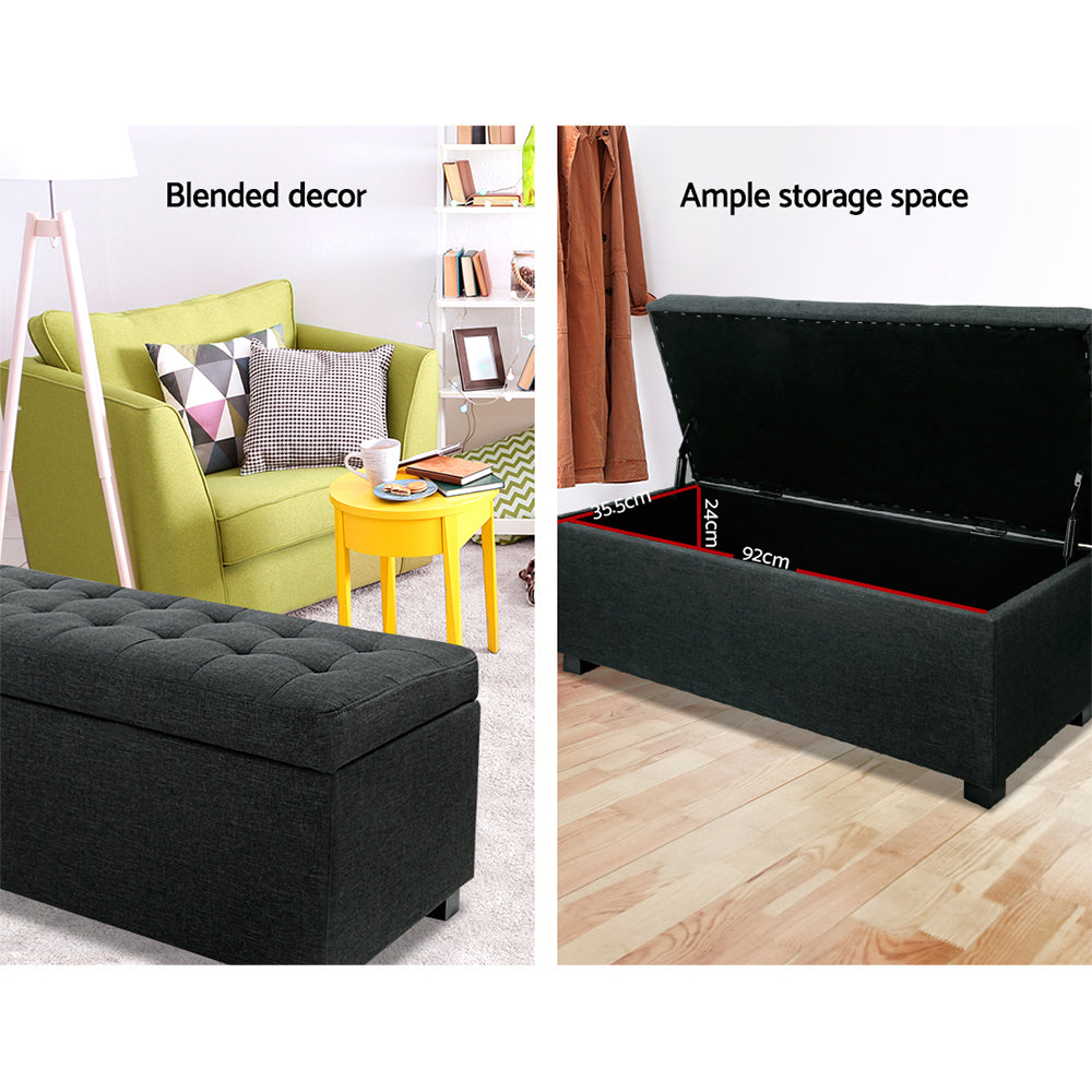 Artiss Storage Ottoman Blanket Box 97cm Linen Charcoal 4