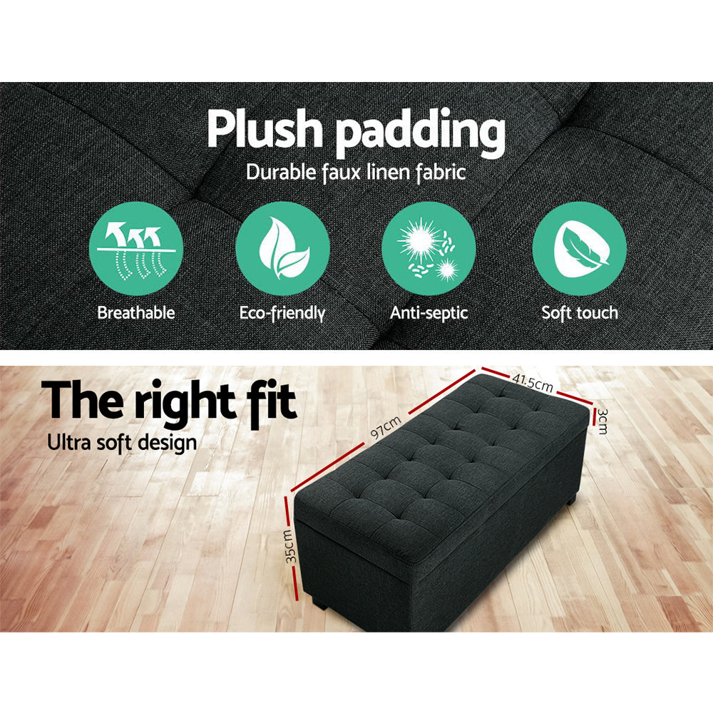 Artiss Storage Ottoman Blanket Box 97cm Linen Charcoal 5