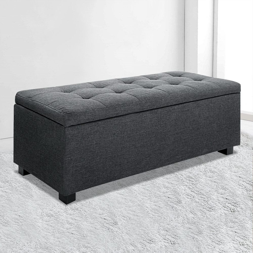 Artiss Storage Ottoman Blanket Box 97cm Linen Charcoal 7