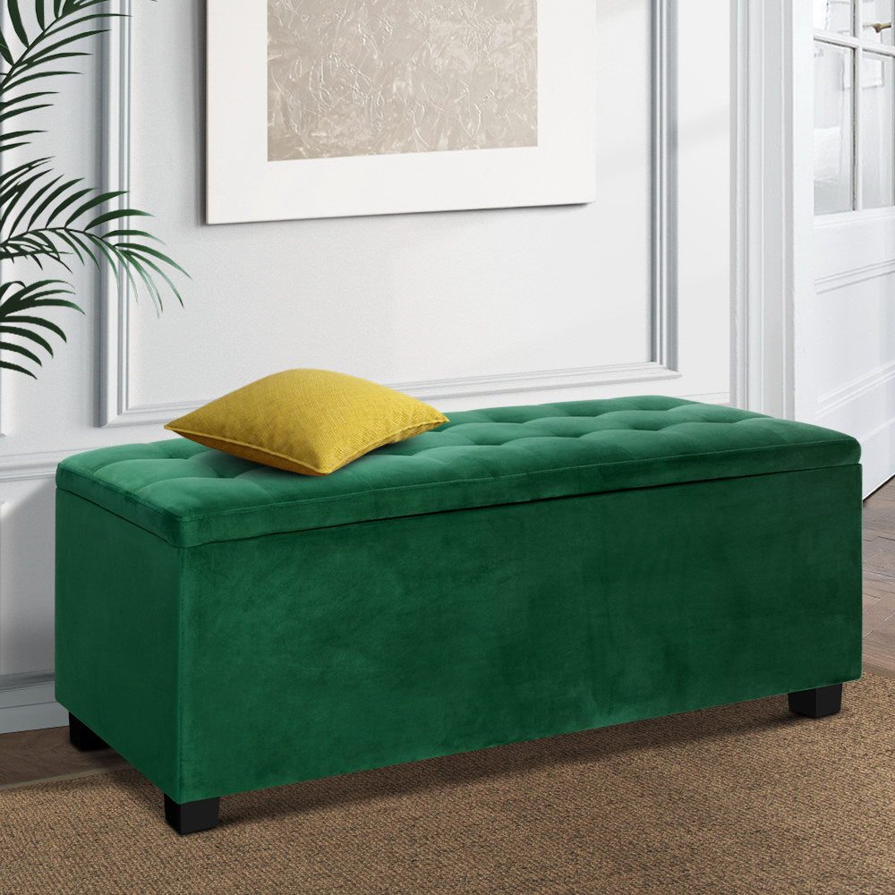 Artiss Storage Ottoman Blanket Box 97cm Velvet Green 7