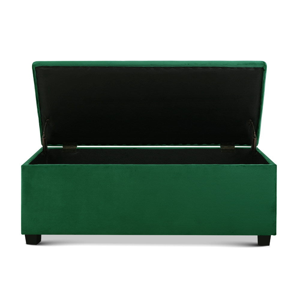 Artiss Storage Ottoman Blanket Box 97cm Velvet Green 3