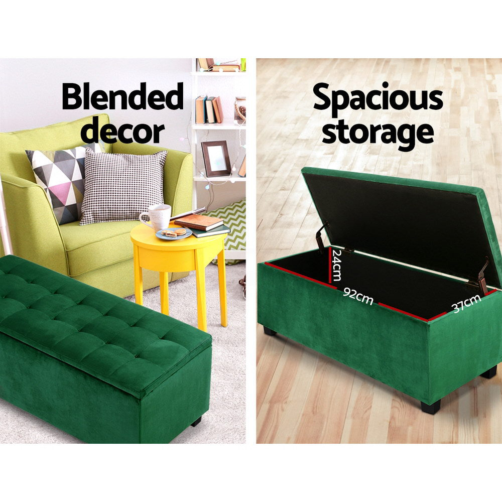 Artiss Storage Ottoman Blanket Box 97cm Velvet Green 5