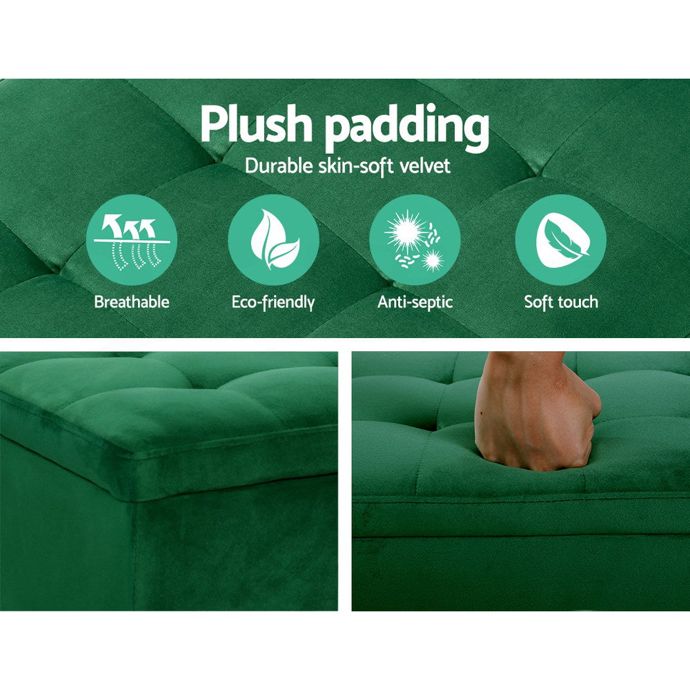 Artiss Storage Ottoman Blanket Box 97cm Velvet Green 6
