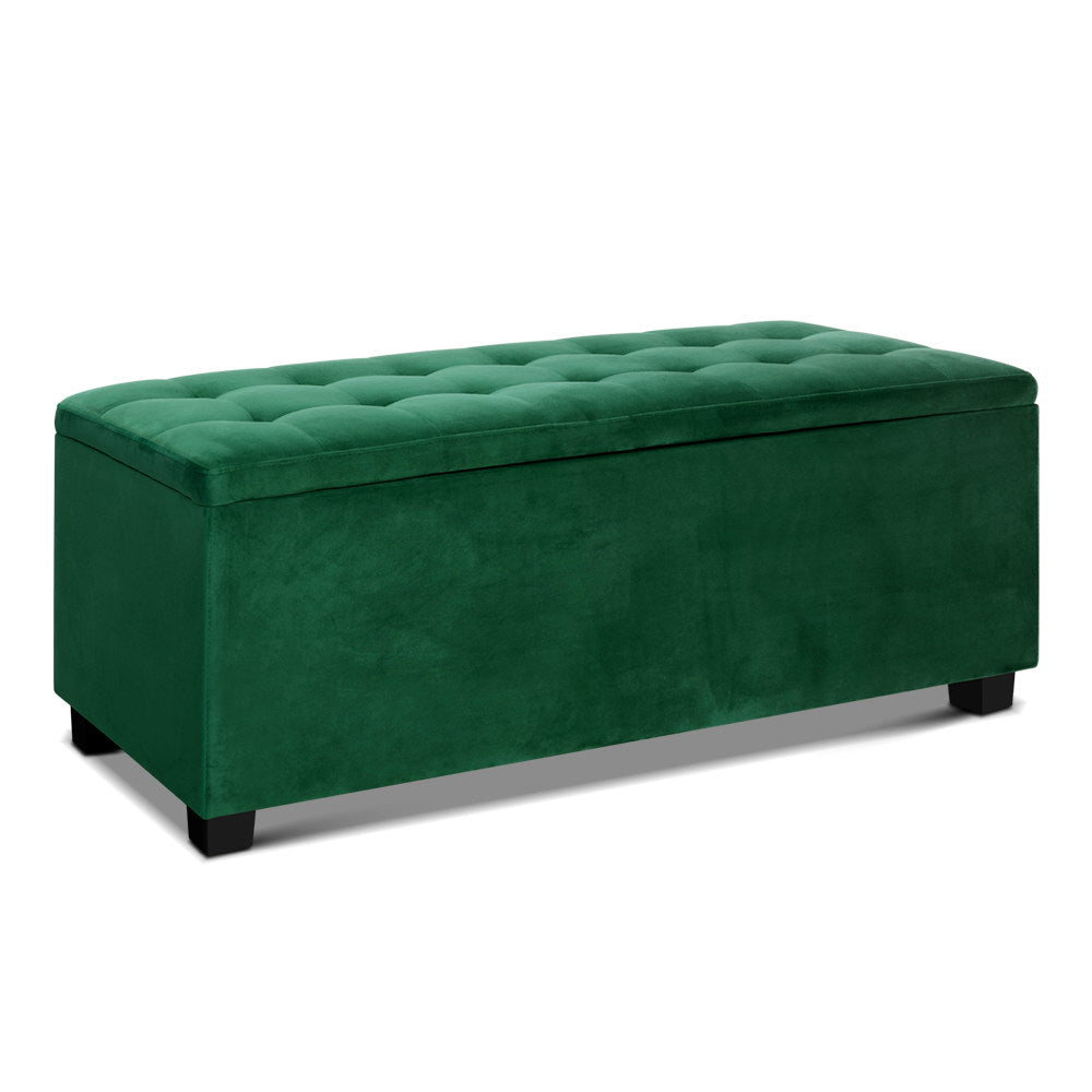 Artiss Storage Ottoman Blanket Box 97cm Velvet Green