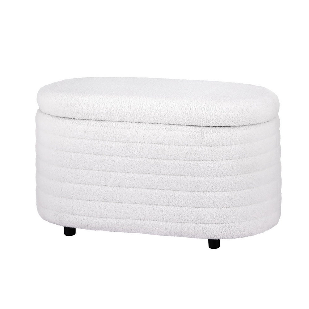 Artiss Storage Ottoman Blanket Box 87cm Boucle Fabric Oval 7