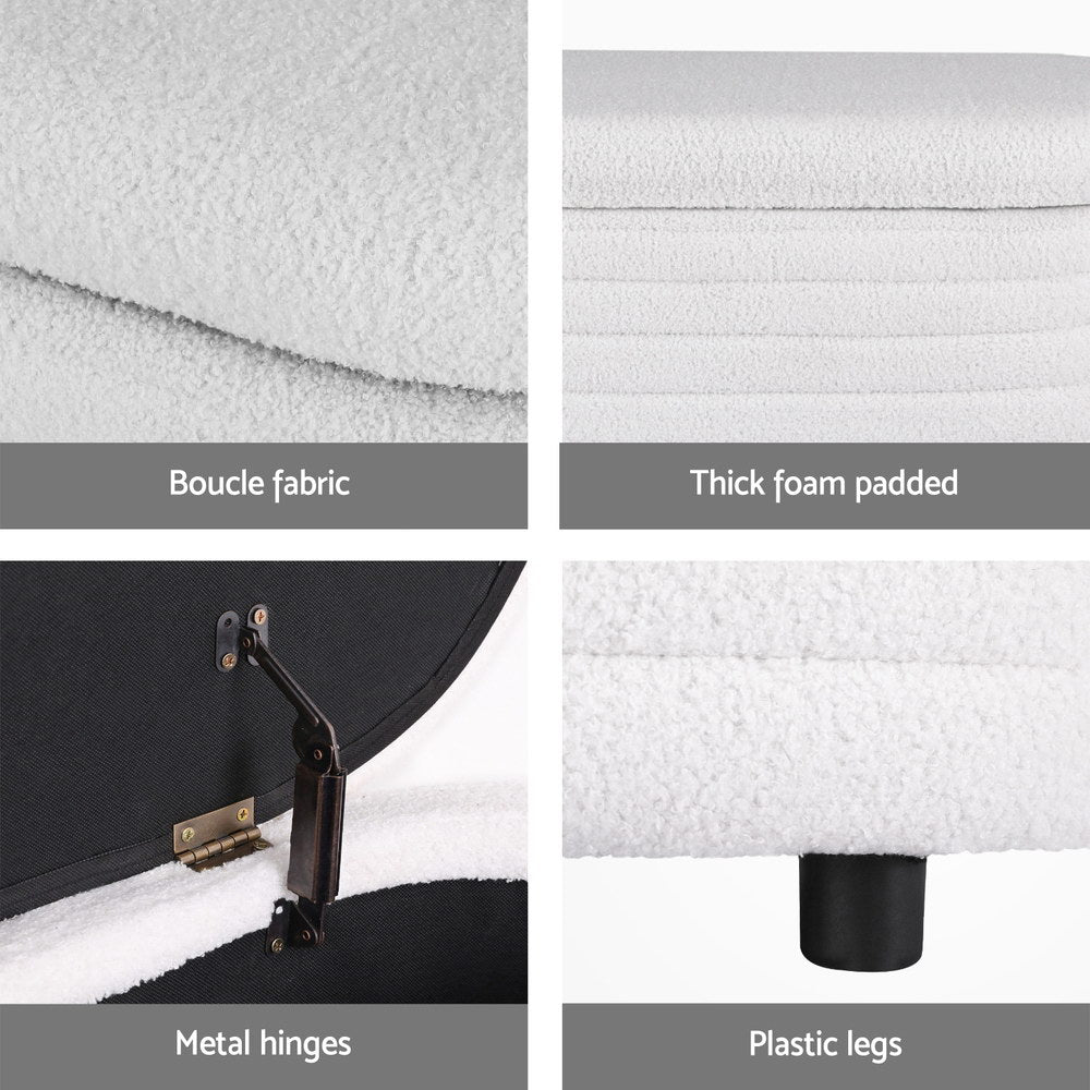 Artiss Storage Ottoman Blanket Box 87cm Boucle Fabric Oval 6