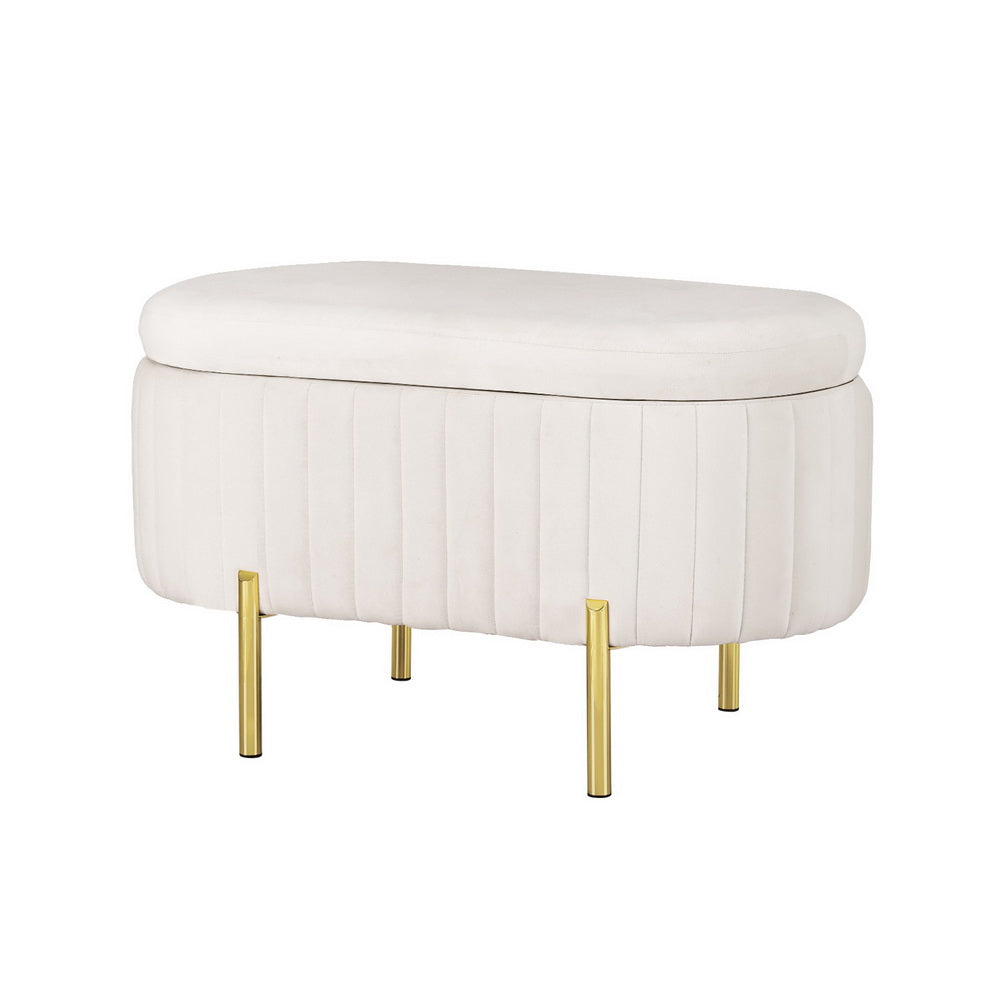 Artiss Storage Ottoman Blanket Box 87cm Velvet Oval White 7