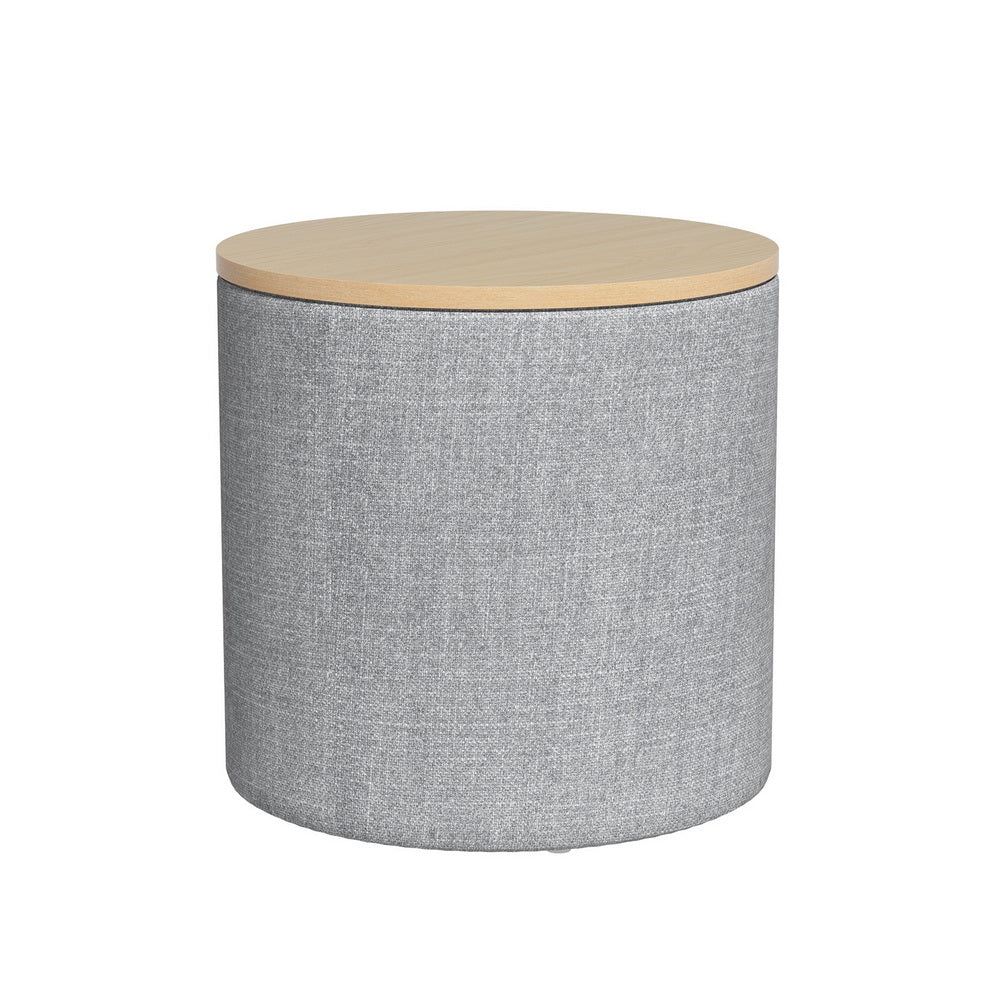 Artiss Storage Ottoman Blanket Box 40cm Linen Round Grey 7