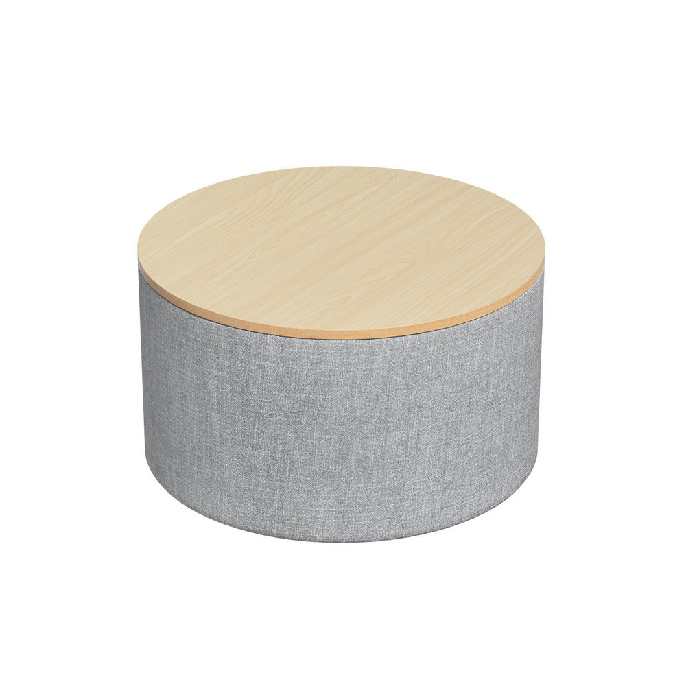 Artiss Storage Ottoman Blanket Box 60cm Linen Round Grey 7
