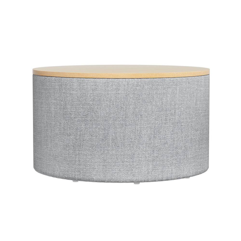 Artiss Storage Ottoman Blanket Box 60cm Linen Round Grey 3