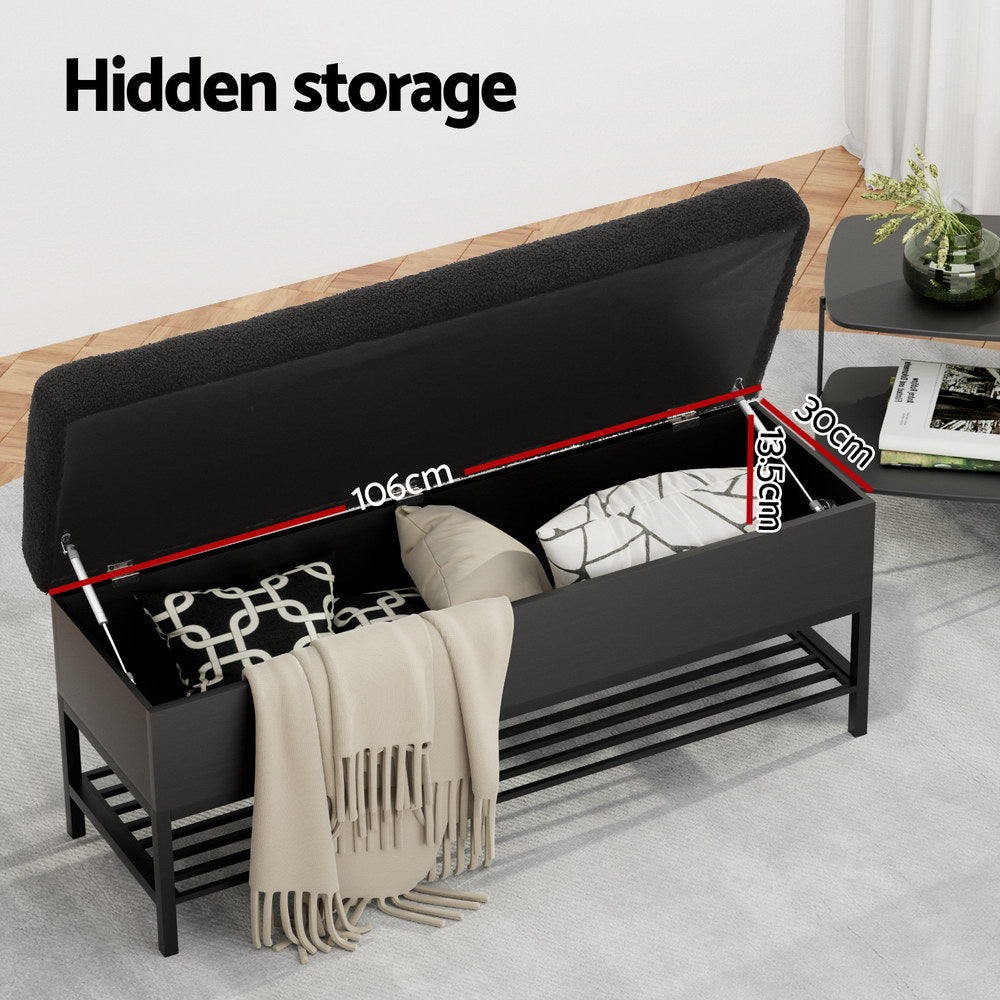 Artiss Storage Ottoman Blanket Box 110cm Boucle Shelf 5