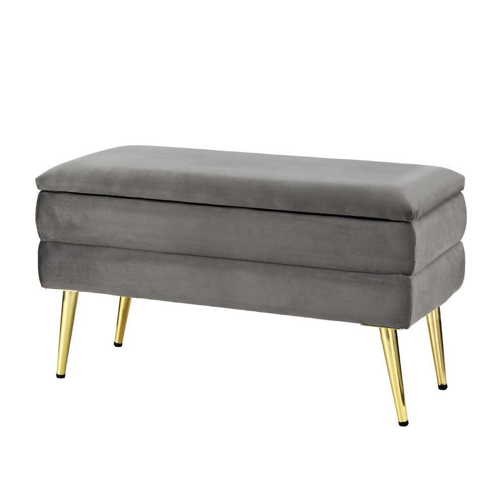 Artiss Ottoman Storage Foot Stool Velvet Grey 7
