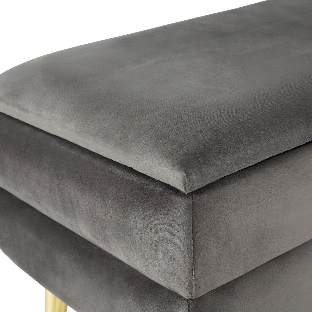 Artiss Ottoman Storage Foot Stool Velvet Grey 3