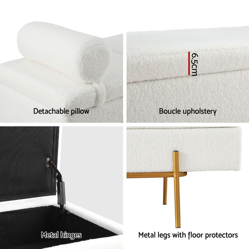 Artiss Storage Ottoman Bed 140cm Pillow Boucle Fabric 6