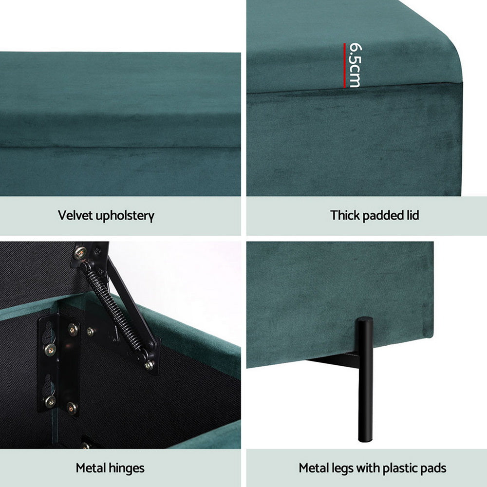 Artiss Storage Ottoman Blanket Box 140cm Velvet Green 6