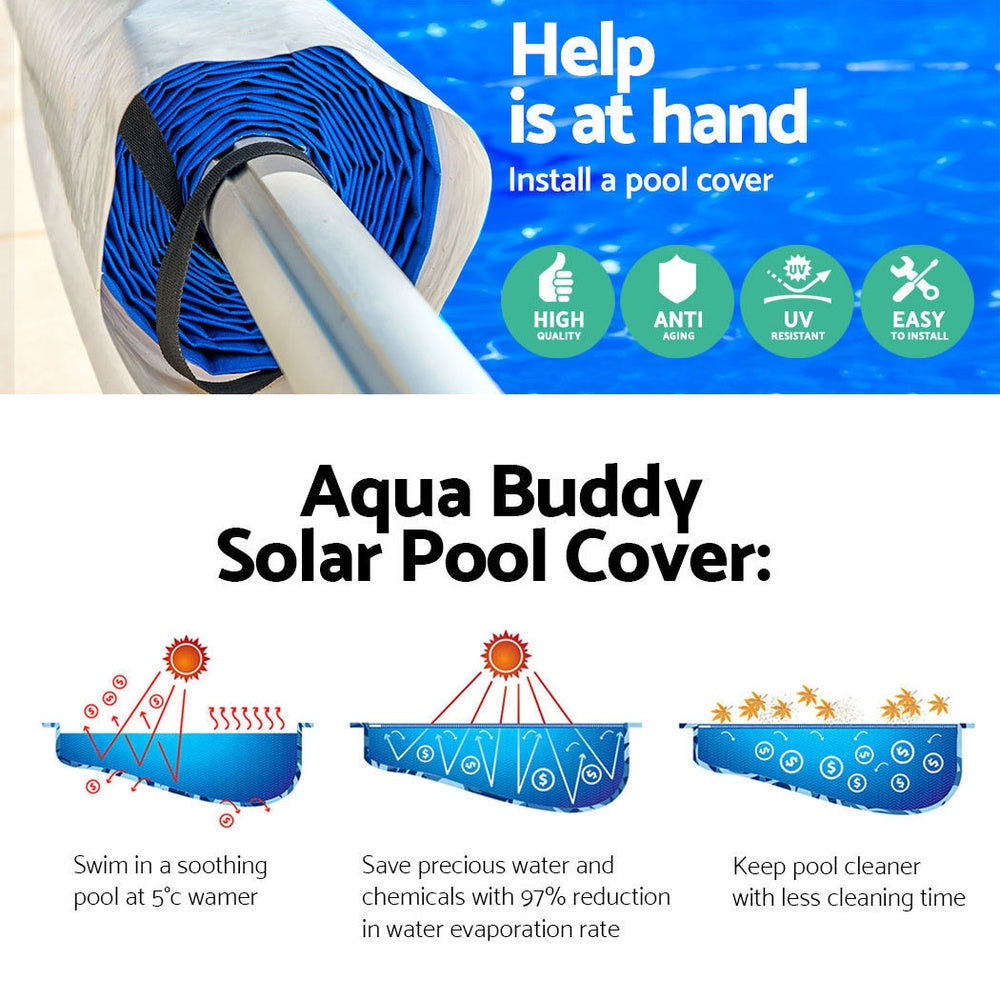 Aquabuddy Pool Cover 500 Micron 10x4m Silver Swimming Pool Solar Blanket 5.5m Blue Roller 4