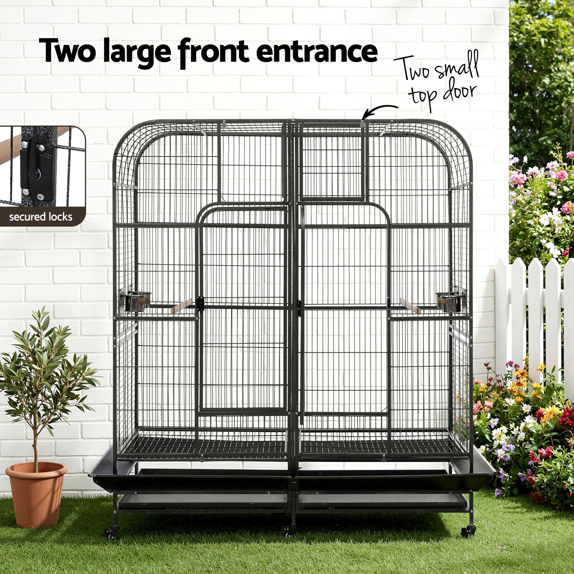 i.Pet Bird Cage Extra Large Aviary 185cm Pet Parrot Cage Castor Wheel Removable Divider 4