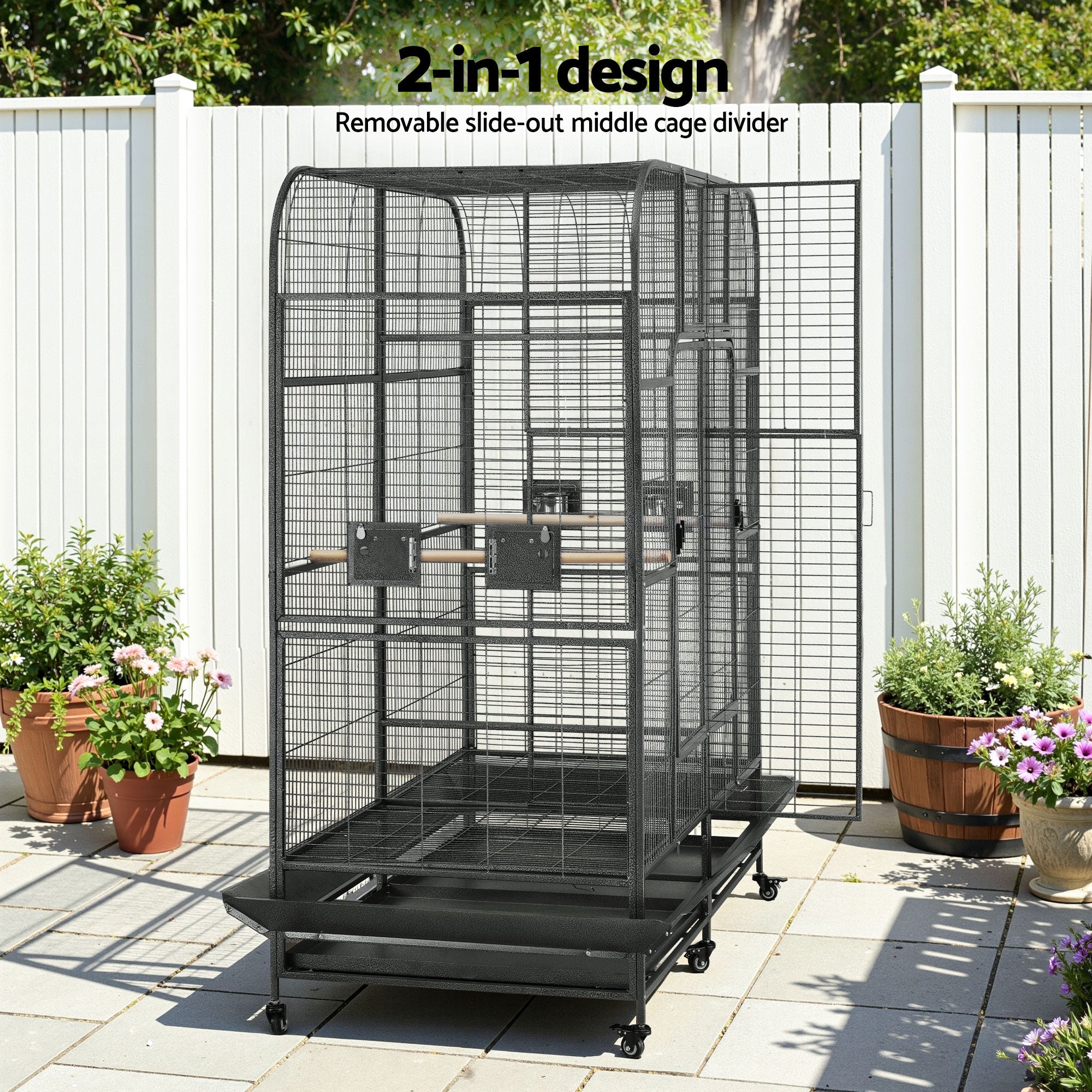 i.Pet Bird Cage Extra Large Aviary 185cm Pet Parrot Cage Castor Wheel Removable Divider 5