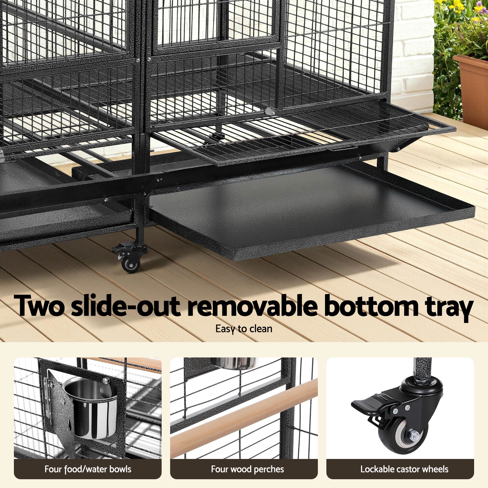 i.Pet Bird Cage Extra Large Aviary 185cm Pet Parrot Cage Castor Wheel Removable Divider 6