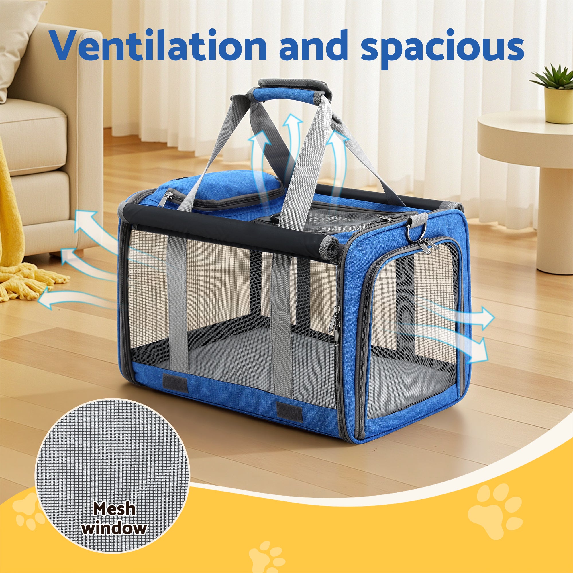 i.Pet Pet Carrier Bag Foldable Dog Cat Durable Crate Travel Cage Portable Car Kennel Blue 4