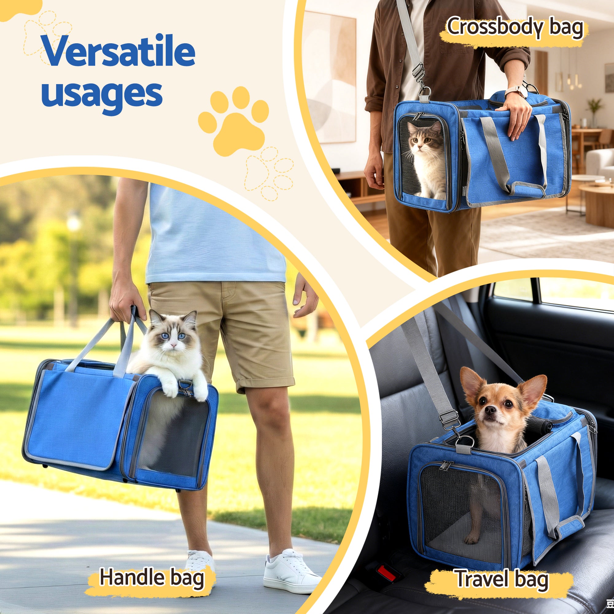 i.Pet Pet Carrier Bag Foldable Dog Cat Durable Crate Travel Cage Portable Car Kennel Blue 5