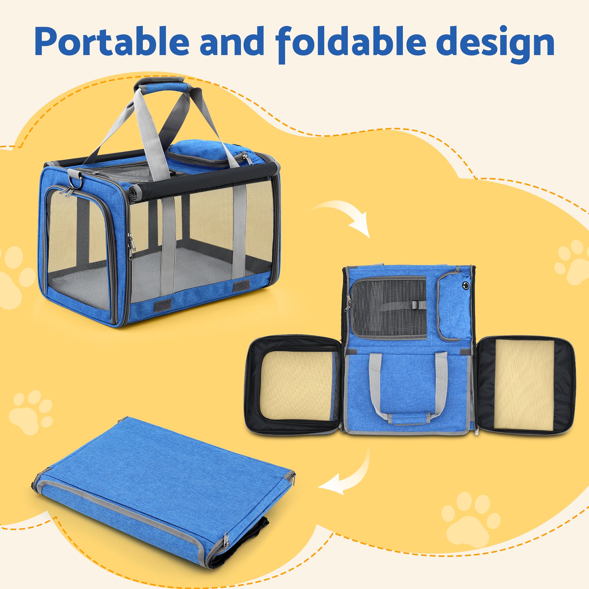 i.Pet Pet Carrier Bag Foldable Dog Cat Durable Crate Travel Cage Portable Car Kennel Blue 6