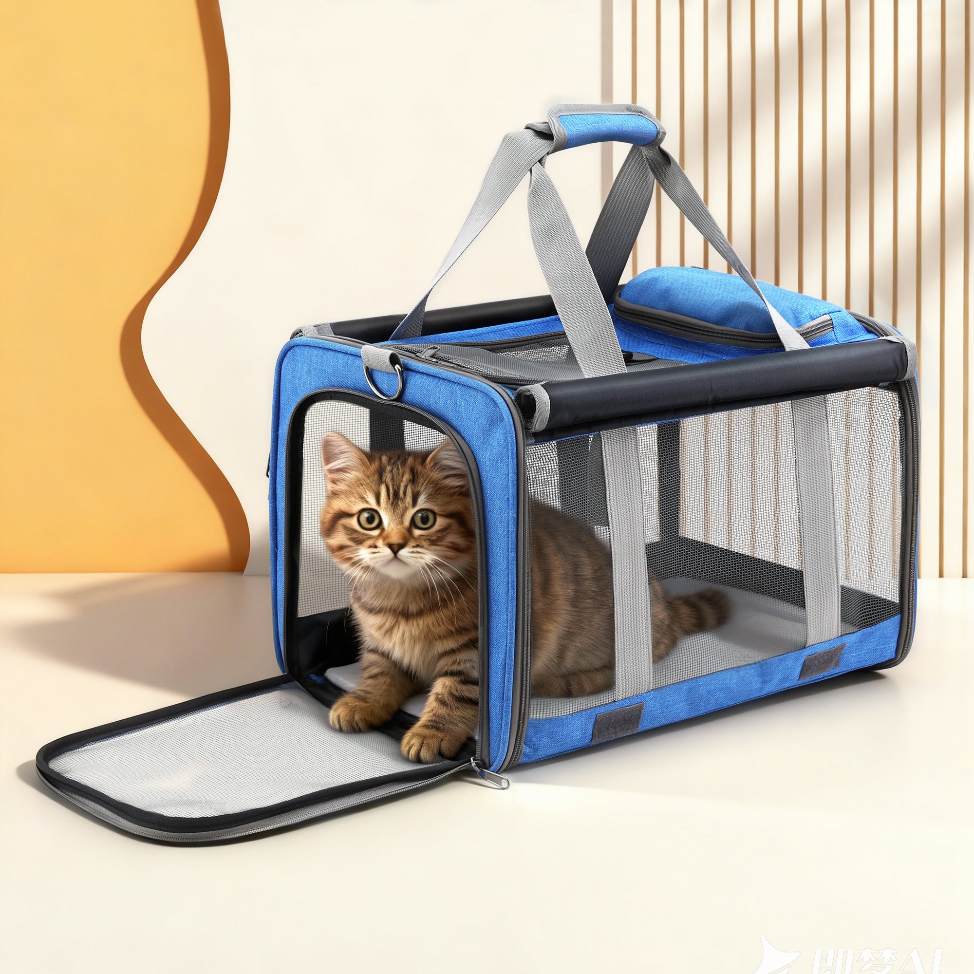 i.Pet Pet Carrier Bag Foldable Dog Cat Durable Crate Travel Cage Portable Car Kennel Blue 7