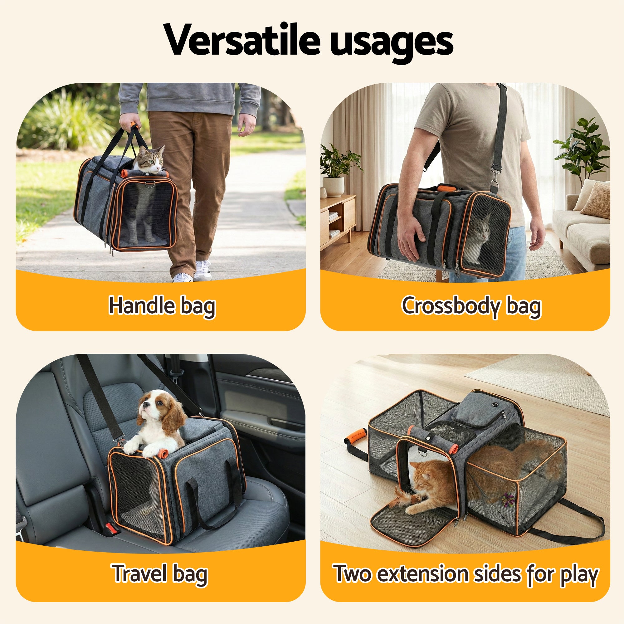 i.Pet Pet Carrier Bag Foldable Expandable Dog Cat Travel Cage Portable Car Kennel 5