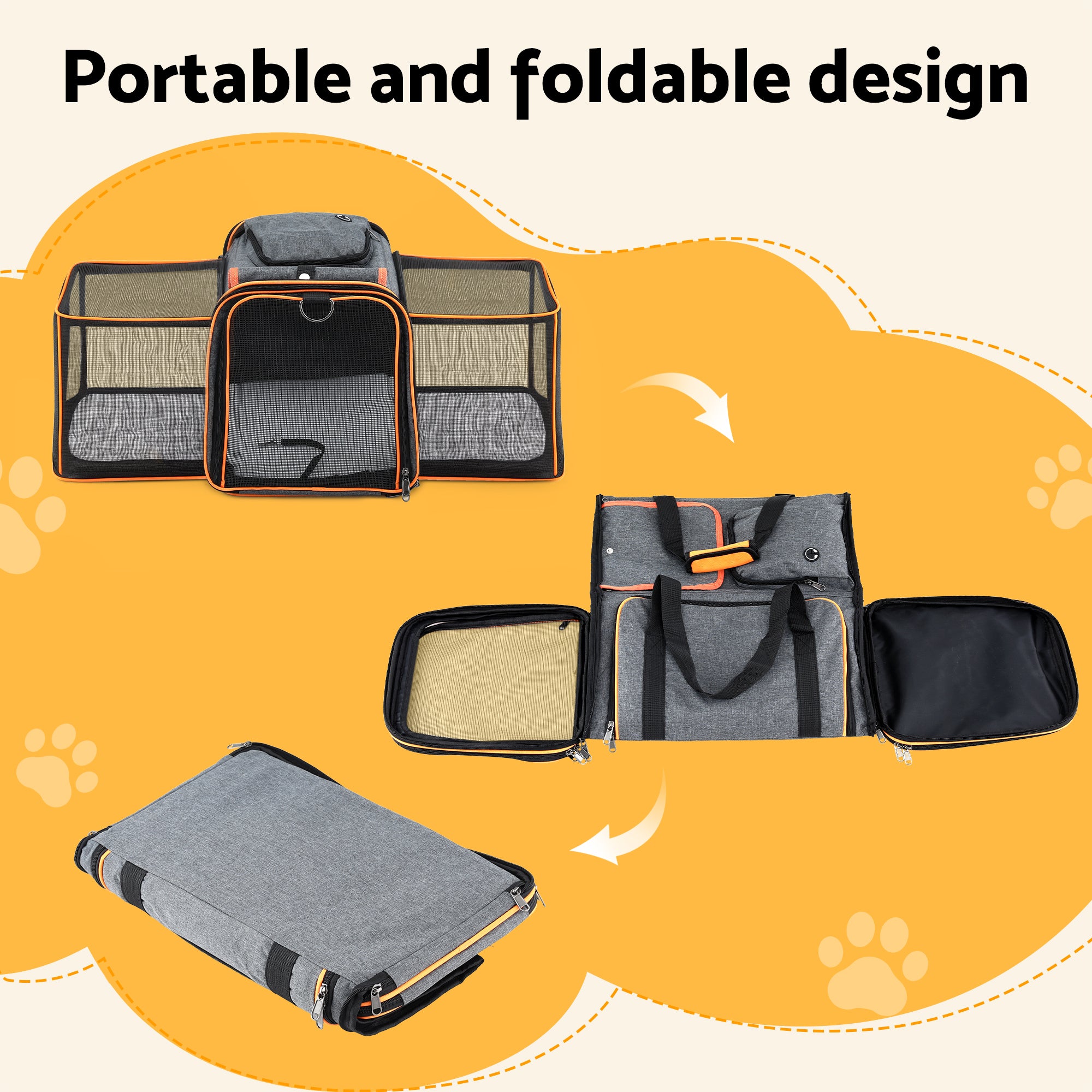 i.Pet Pet Carrier Bag Foldable Expandable Dog Cat Travel Cage Portable Car Kennel 6