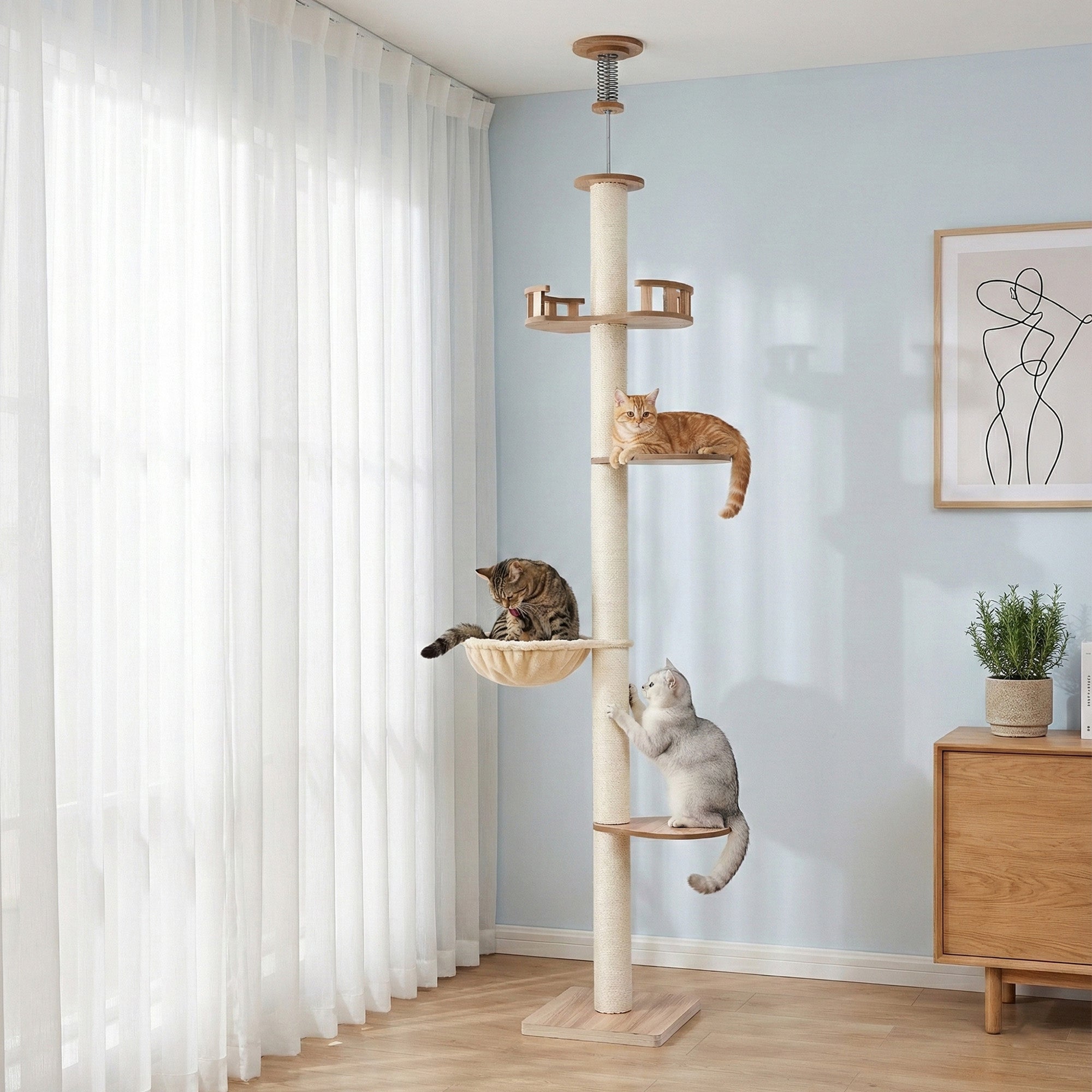 i.Pet Cat Tree Tower Floor to Ceiling Scratching Post 270cm Beige 7