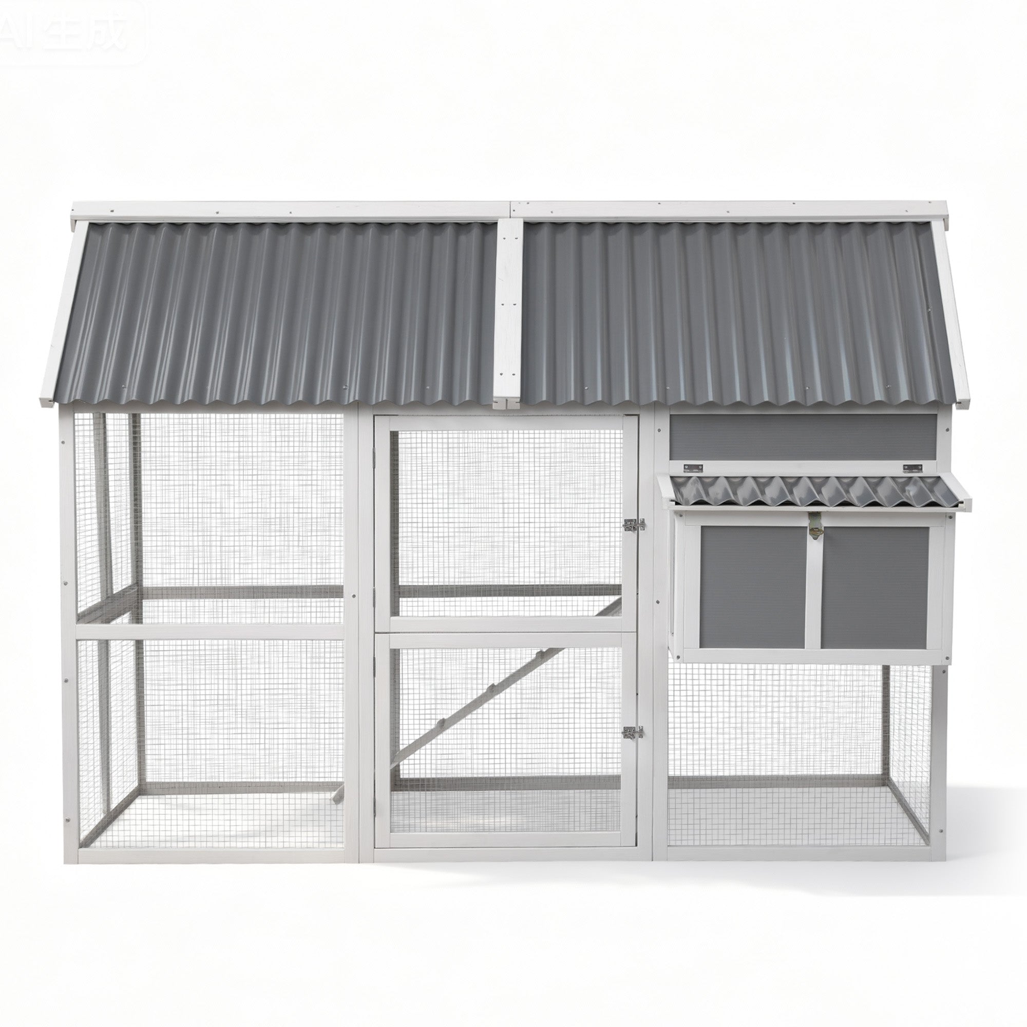 i.Pet Chicken Coop Large Outdoor Rabbit Hutch Chook House Hatch Box With Run Grey White 3