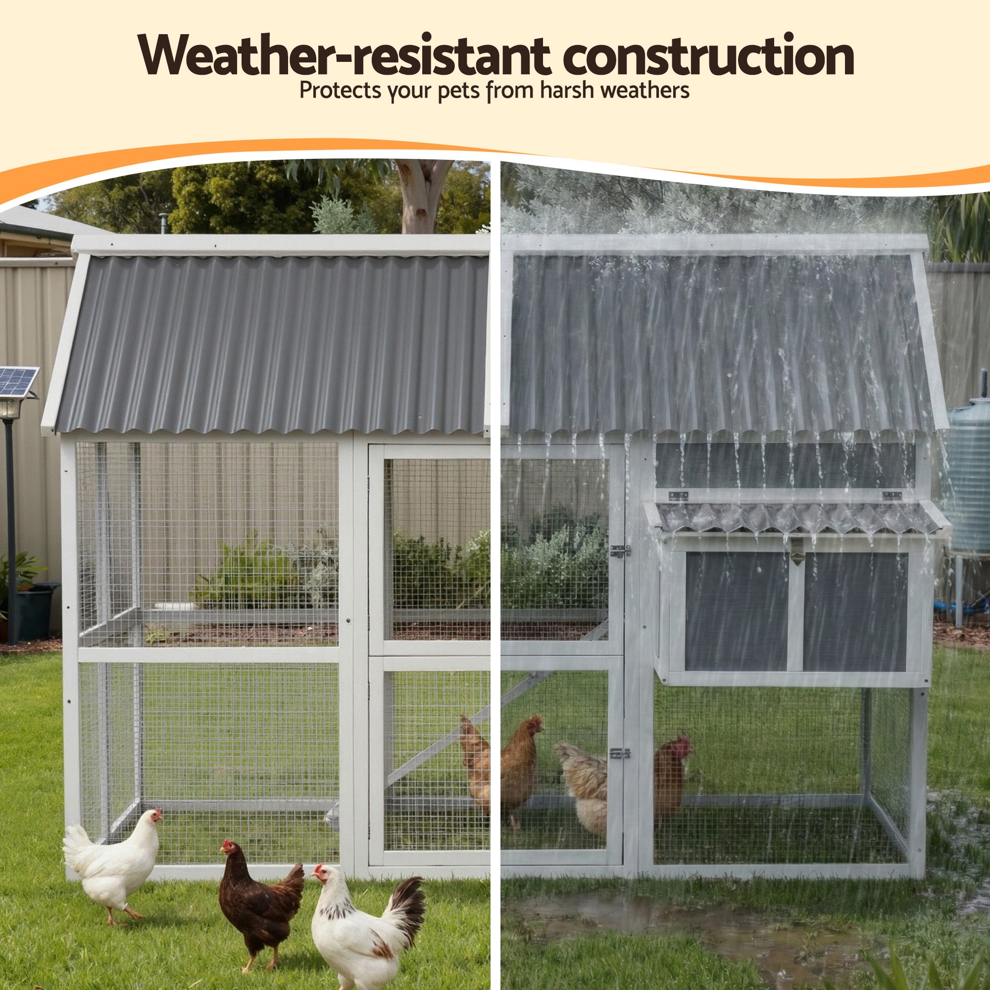 i.Pet Chicken Coop Large Outdoor Rabbit Hutch Chook House Hatch Box With Run Grey White 5