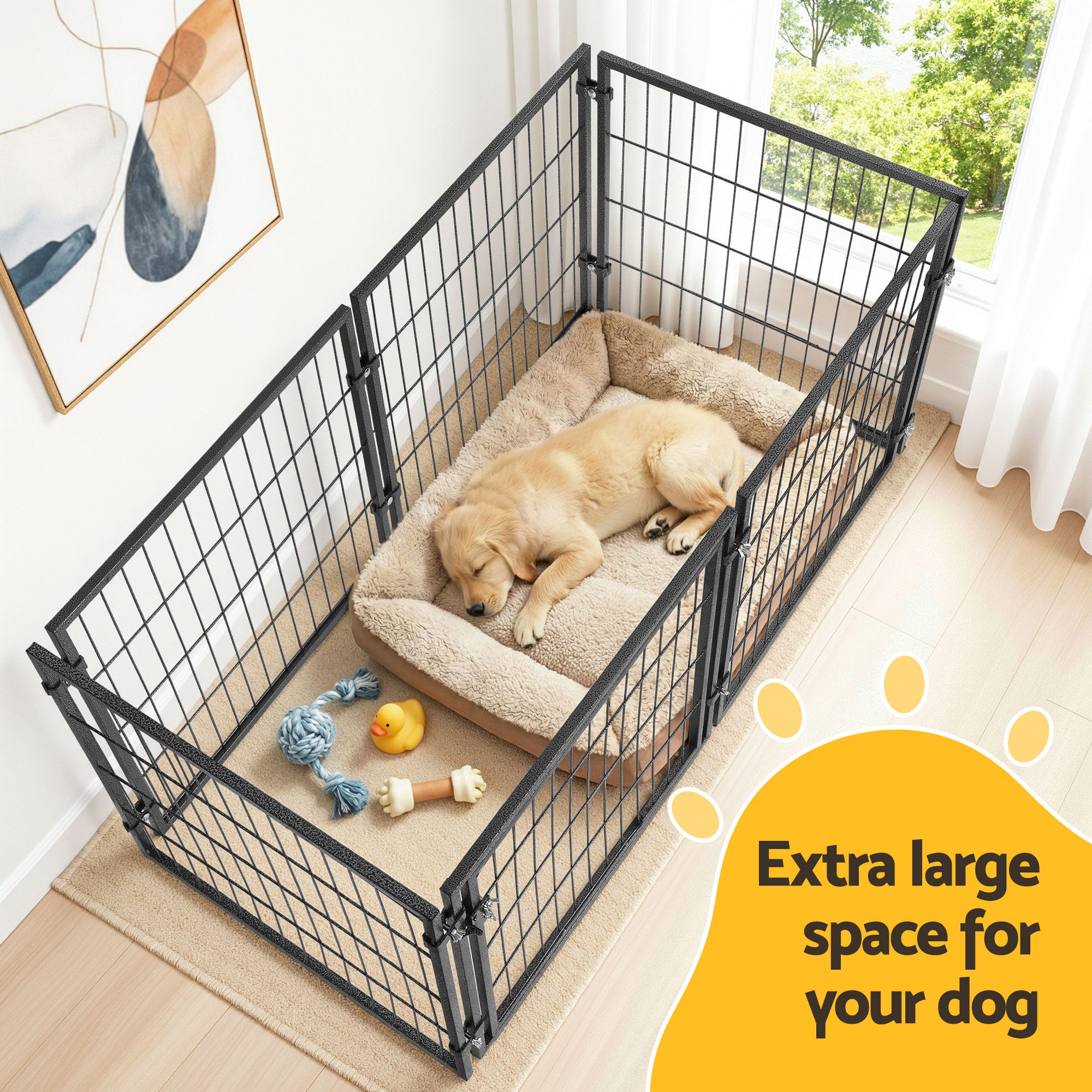 i.Pet Large Dog Crate Cage Playpen 129cm Puppy Pen Pet Enclosure Black 4