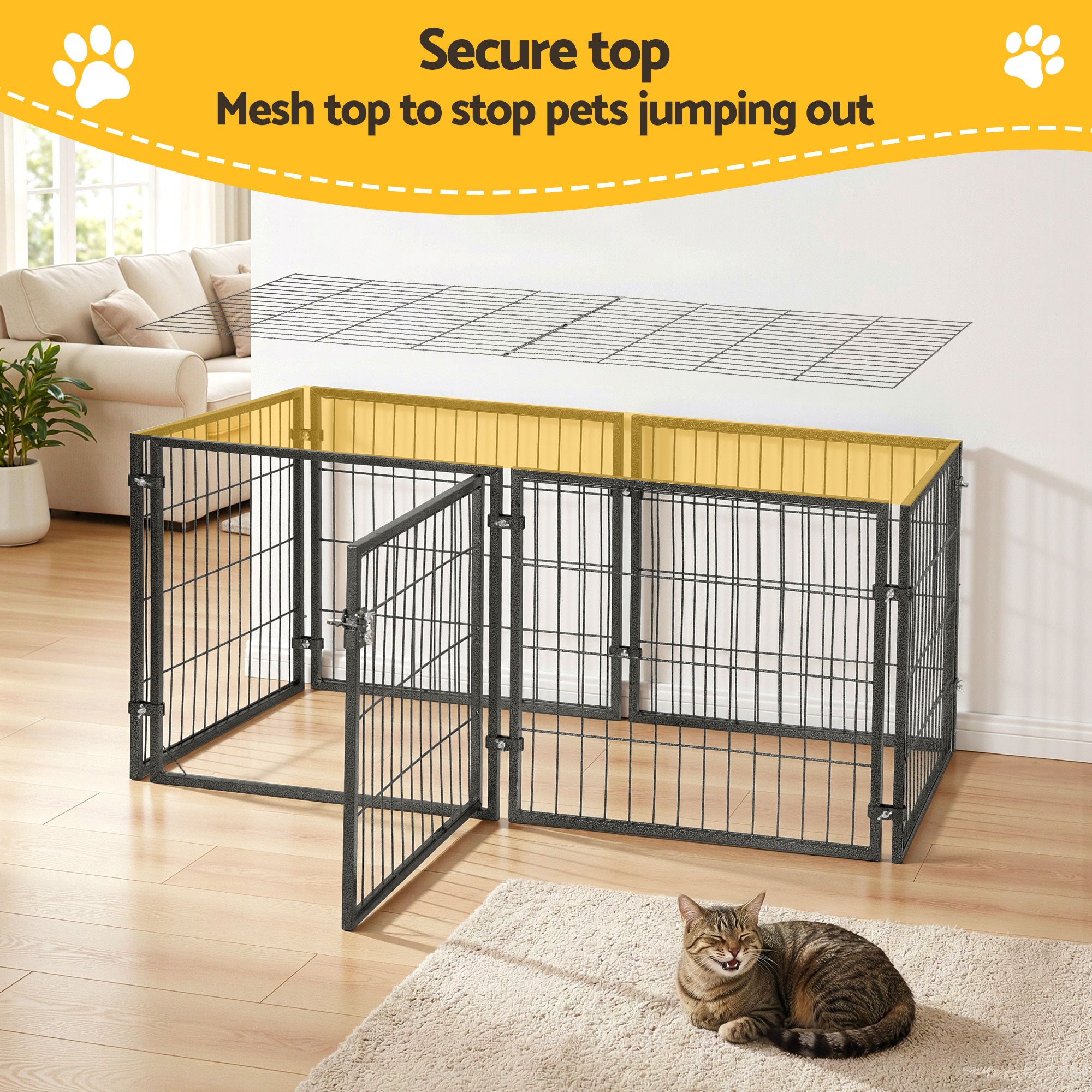 i.Pet Large Dog Crate Cage Playpen 129cm Puppy Pen Pet Enclosure Black 5