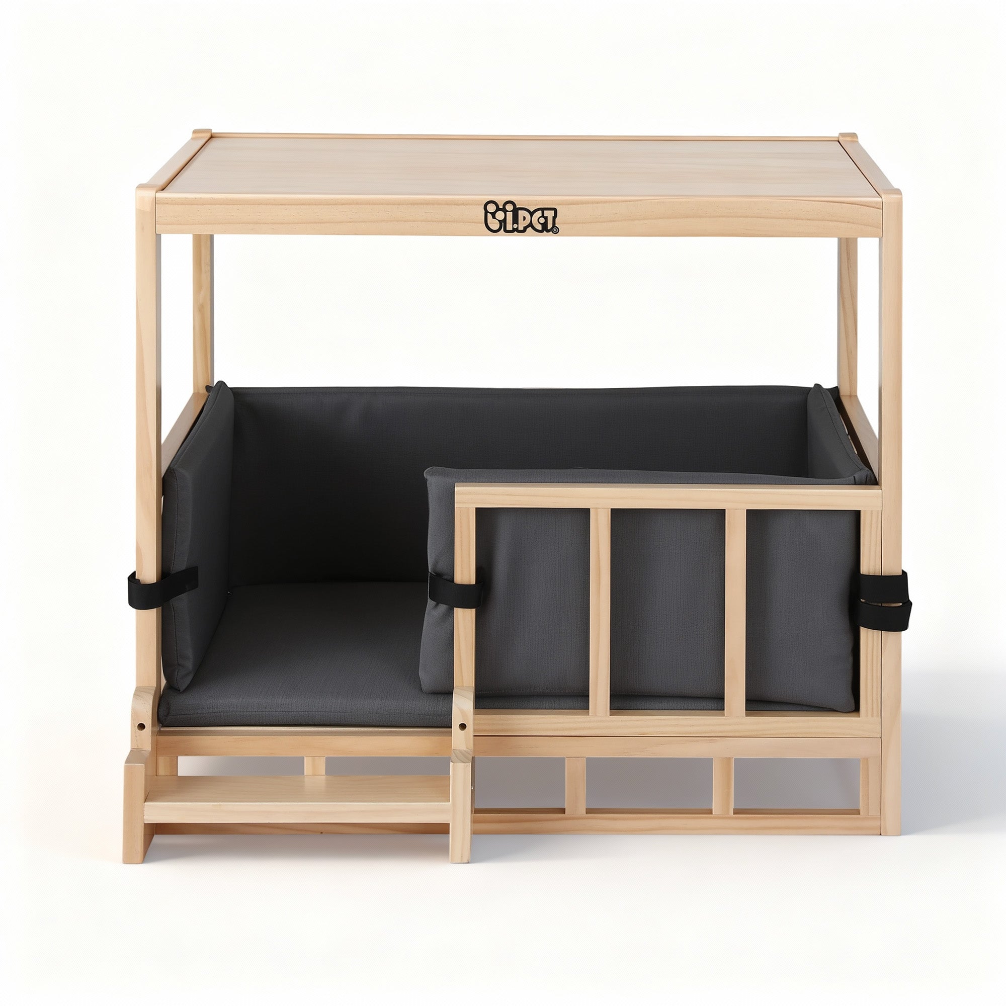 i.Pet 2in1 Dog Kennel Crate Furniture Grey Bedding Wooden House Indoor 3