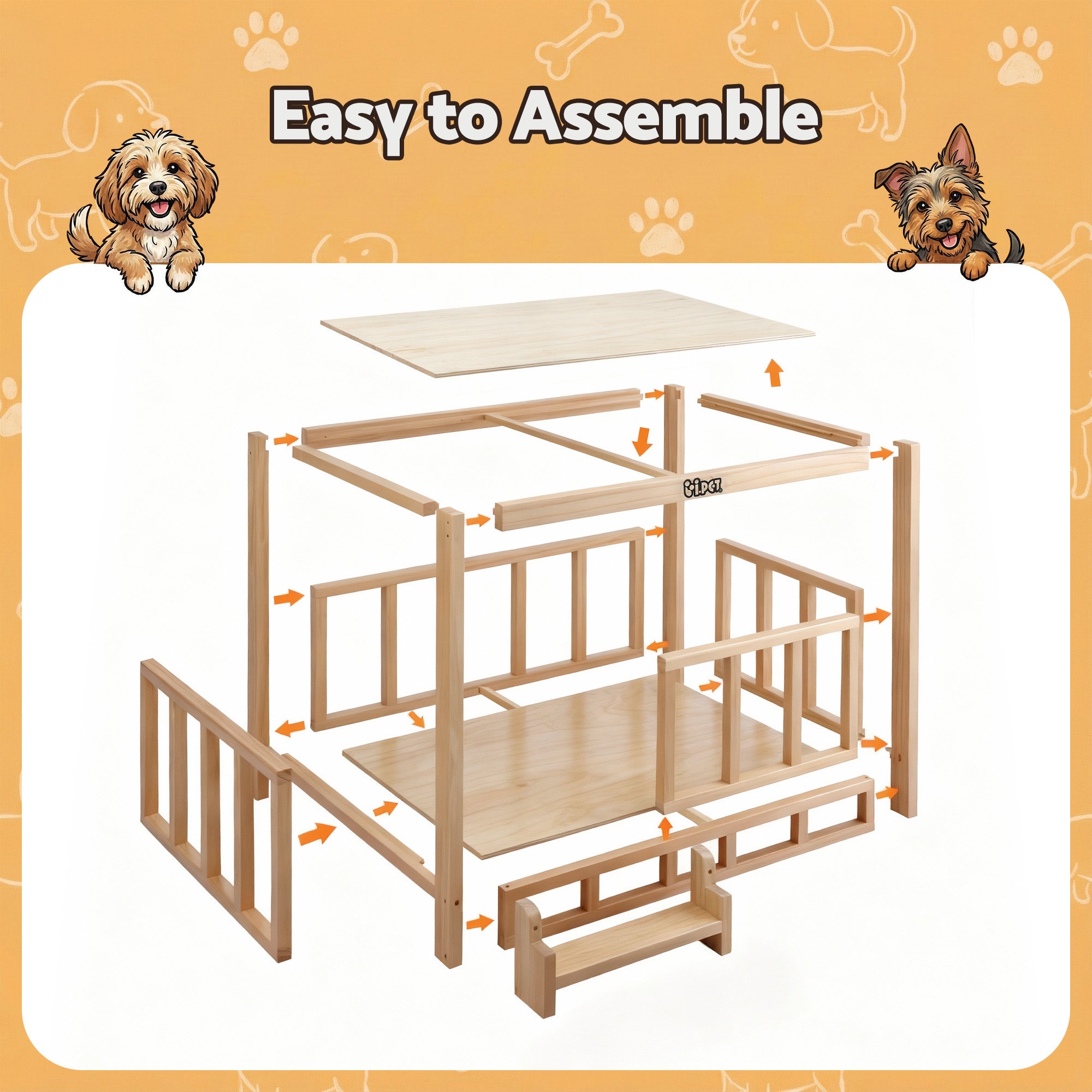 i.Pet 2in1 Dog Kennel Crate Furniture Grey Bedding Wooden House Indoor 8