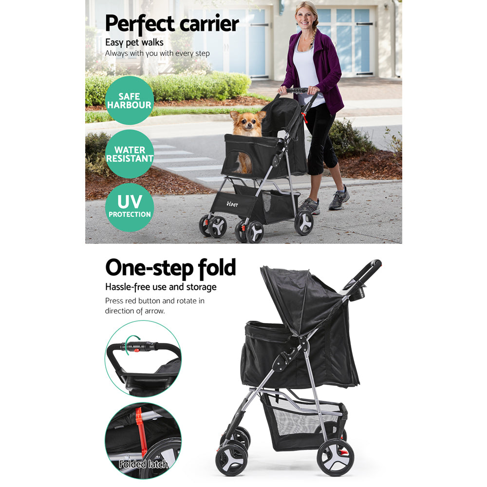 i.Pet 4 Wheel Pet Stroller - Black 4