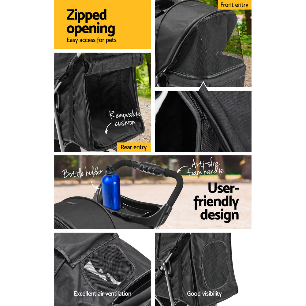 i.Pet 4 Wheel Pet Stroller - Black 5