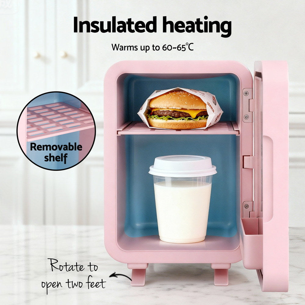 Glacio Mini Fridge Skincare Beauty Cooler Warmer LED Mirror 12V 220V Pink 4L 6