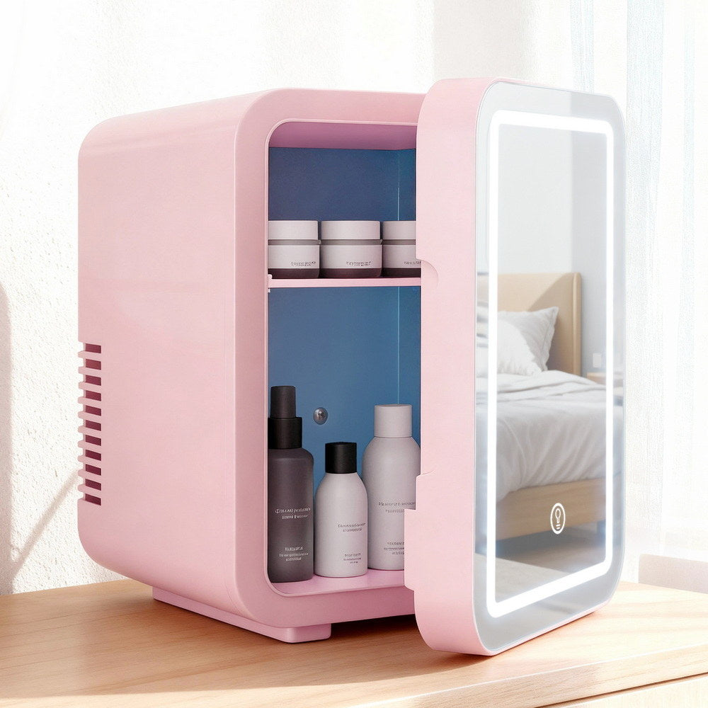 Glacio Mini Fridge Skincare Beauty Cooler Warmer LED Mirror 12V 220V Pink 4L 7