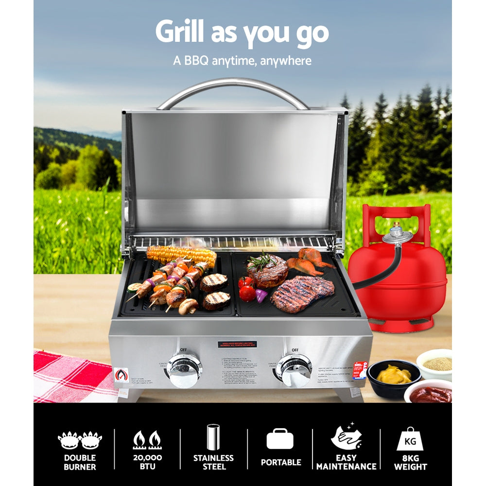Grillz Portable Gas BBQ Grill 2 Burners with 2 Plates 3