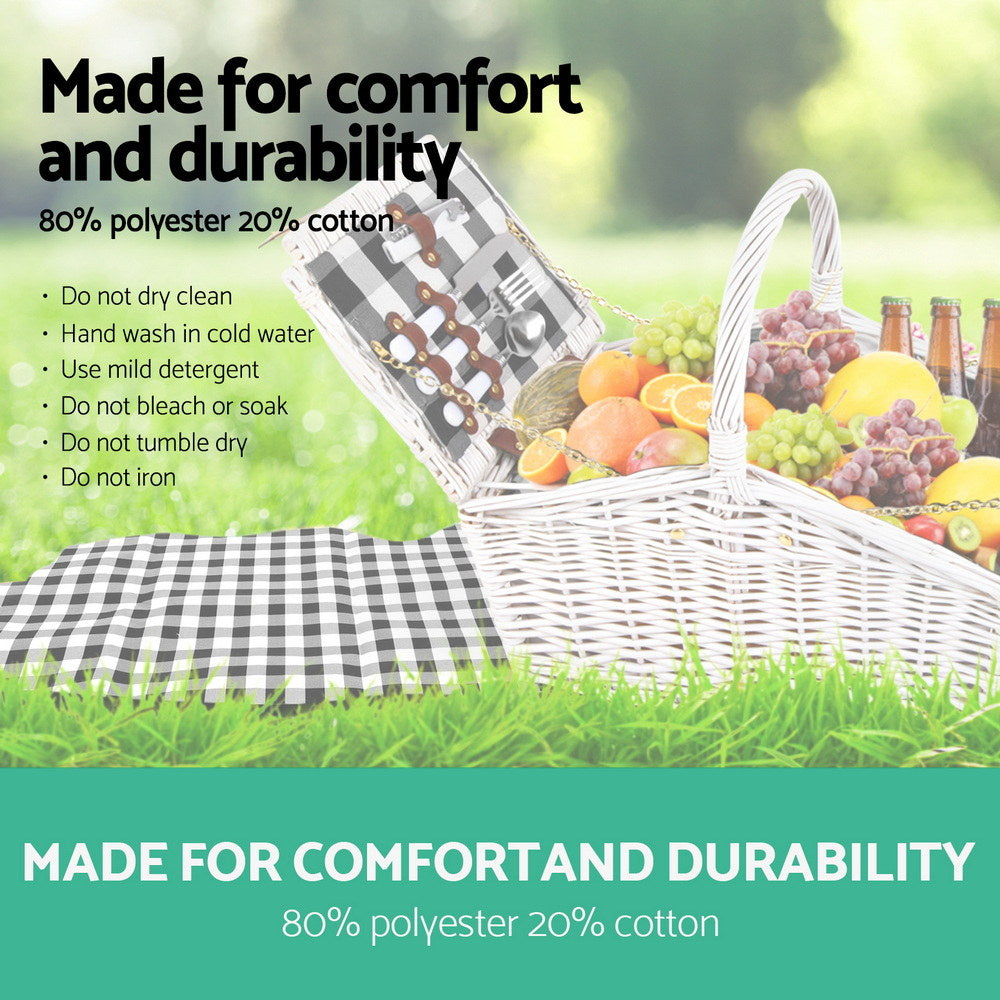 Alfresco 2 Person Picnic Basket Set Willow Vintage Baskets Insulated Blanket Bag 6