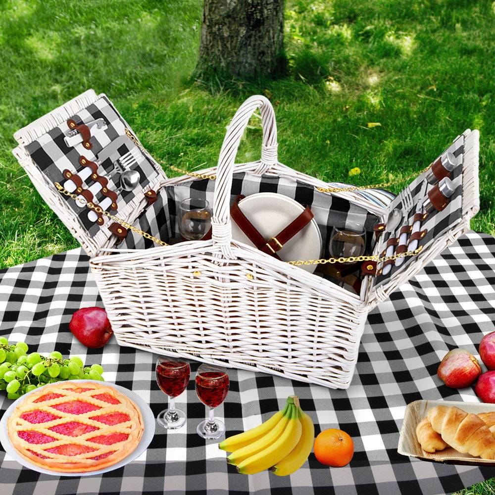 Alfresco 2 Person Picnic Basket Set Willow Vintage Baskets Insulated Blanket Bag 7