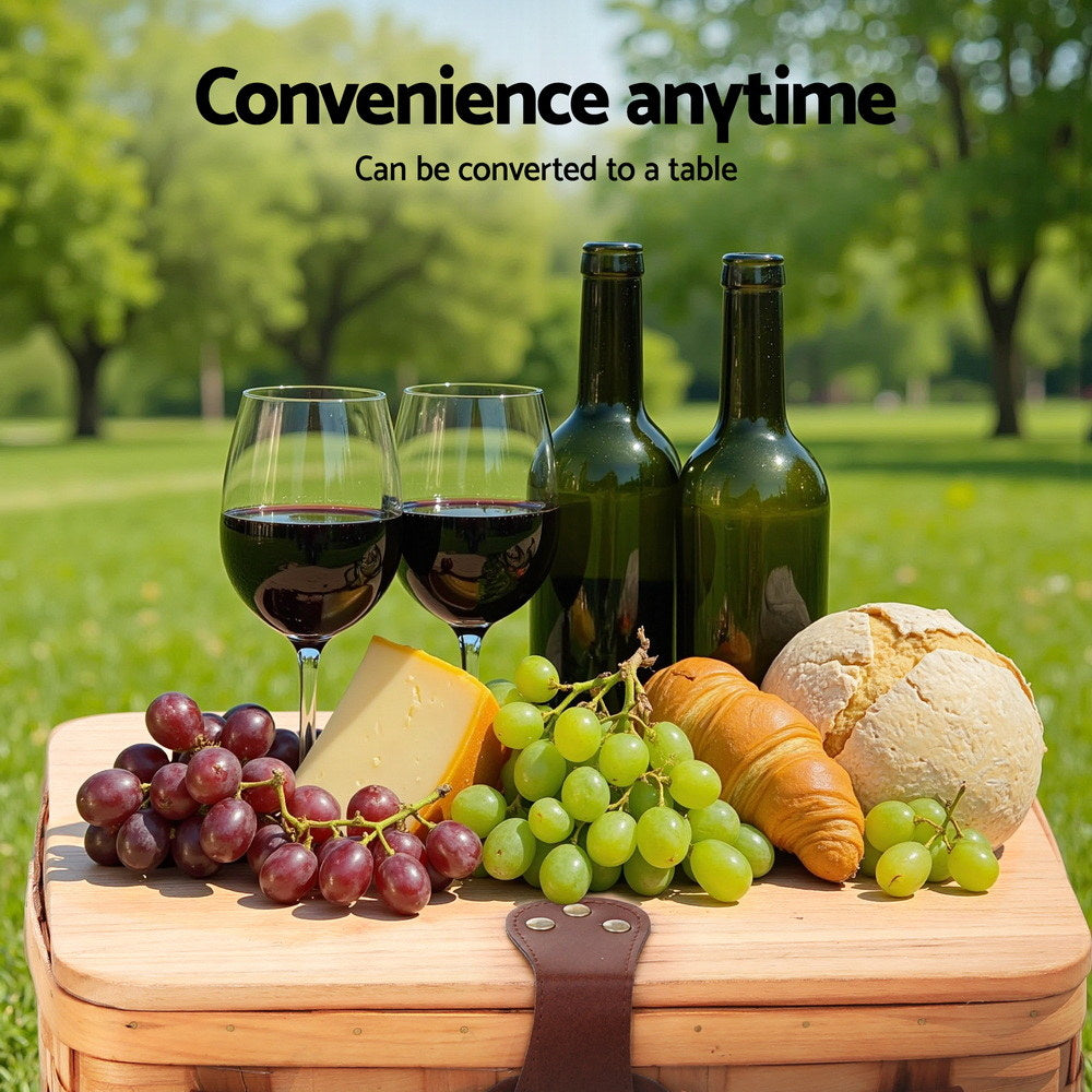 Alfresco 2 Person Picnic Basket Set Wooden Cooler Bag Plates Outdoor Insulated 4