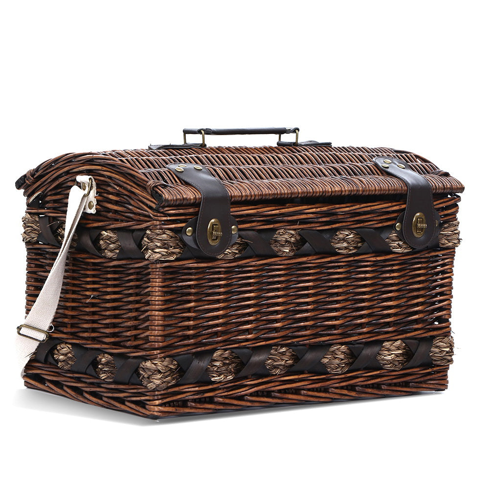 Alfresco 4 Person Picnic Basket Set Wooden Blanket Cooler Bag Outdoor Insulated 3
