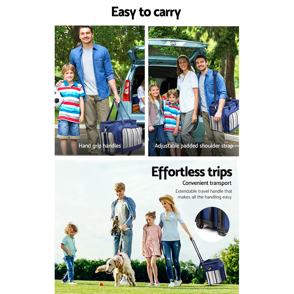 Alfresco 6 Person Picnic Basket Set Bag Wheels Insulated Trolley 6
